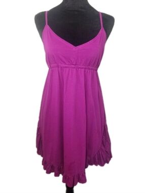 Arizona Purple Thin Strap Elastic Waist Babydoll Ruffled Mini Dress Layering
